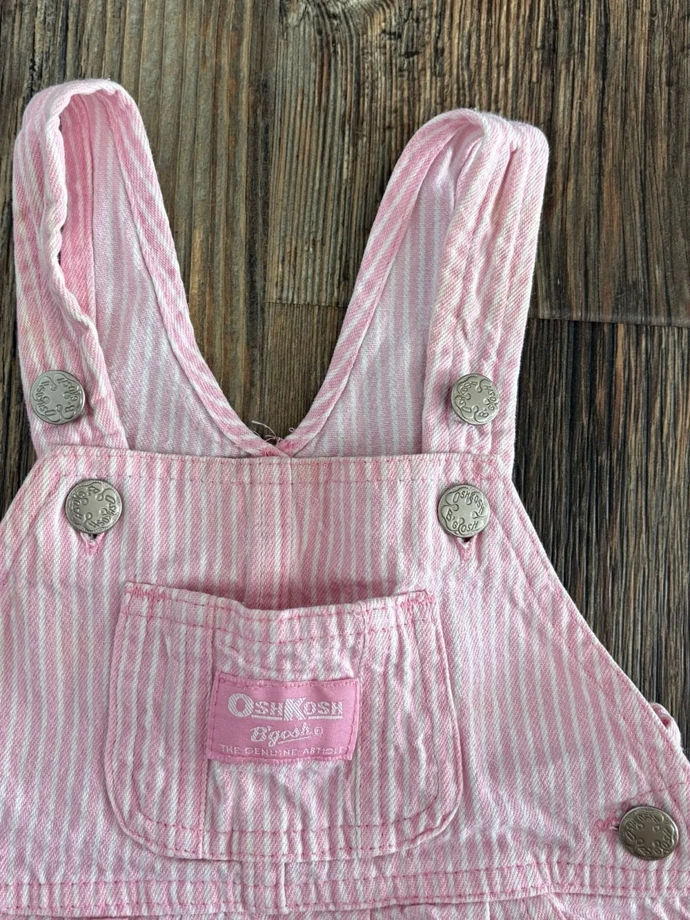 Vintage OshKosh B'gosh Vestbak Pink White Pinstripe Overalls Bibs Baby 3/6 Mos